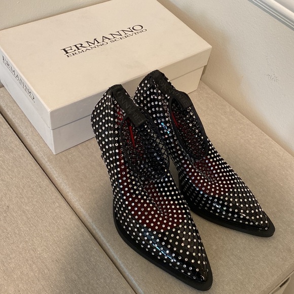 Ermanno Scervino Rhinestone Booties Pointy Heels - Picture 6 of 10